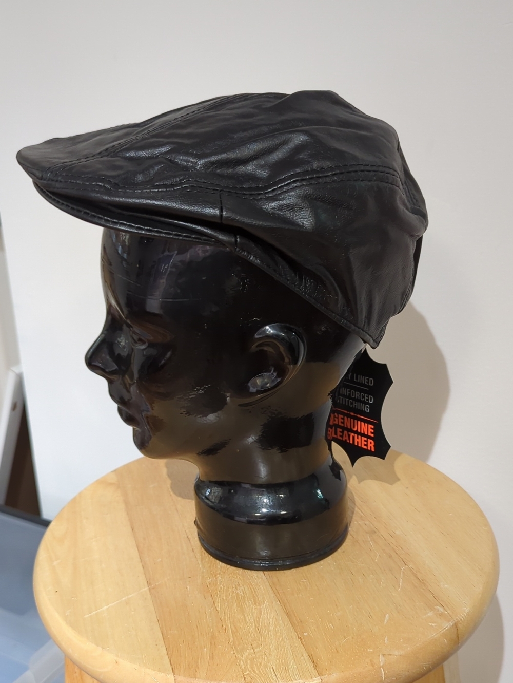 Genuine Leather Black Flat Newsboy Cap